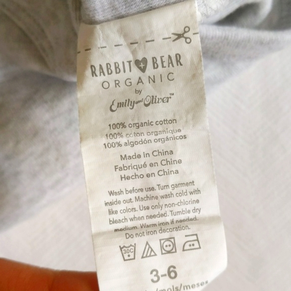 rabbit + bear organic cotton short sleeve bodysuit diaper shirt 3-6 months baby - Picture 4 of 6
